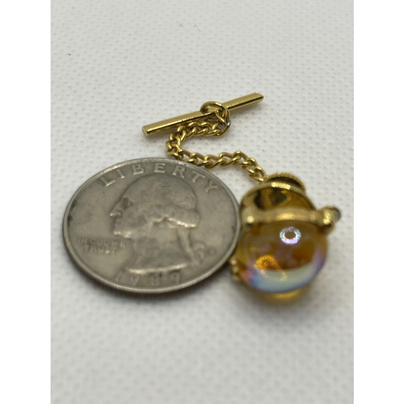 Vintage Gold-Plated Cufflinks & Tie Clip Set With Watermelon Cabochon Stones - Picture 5 of 7